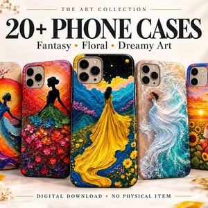 20+ Fantasy Floral Phone Case PNG Bundle, Hand-Painted Art (Digital Download)