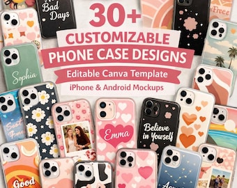 Customizable iPhone Case Designs | 30+ Editable Canva Templates (Digital Download)