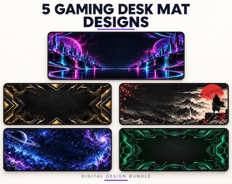 5 Gaming Desk Mat Designs Bundle: Cyberpunk, Samurai, Galaxy, Gold, Circuit (Digital Download)