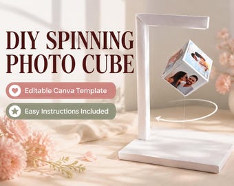 DIY Spinning Photo Cube Template, Editable Canva Design, Anniversary Gift (Digital File)