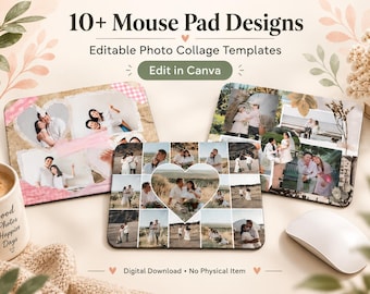 Editable Photo Collage Mouse Pad Templates, Heart & Family Designs (Digital Download)
