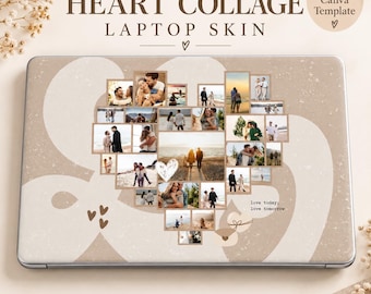 Heart Collage Laptop Skin Template, Editable Canva Design (Digital Download)