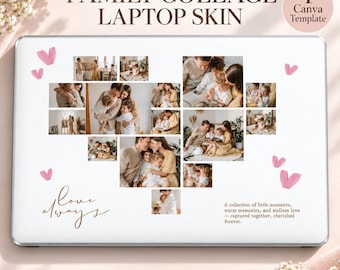 Heart-Shaped Family Photo Collage Canva Template, Editable Digital Download (Laptop Skin)