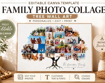 Editable Family Tree Photo Collage Template | Customizable Genealogy Wall Art (Digital Download)
