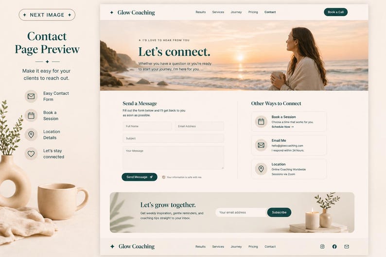Client booking form for life coaches with easy scheduling, secure and private contact form, and integration with Calendly for seamless client connections.