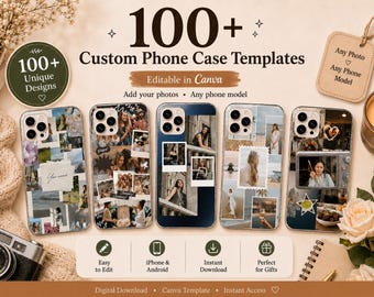 100+ Custom Phone Case Canva Templates, Polaroid Collage PNG Bundle (Digital Download)