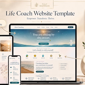 Life Coach Website Template | Responsive HTML CSS, Mood Tracker (Digital Download)