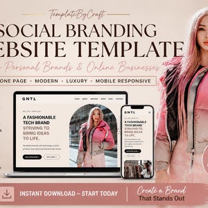 Plantilla web de marca social, moderna, de una sola página, adaptable a móviles (descarga instantánea)