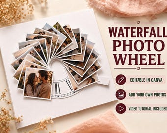 Waterfall Photo Wheel Template, Pull Tab Card, Anniversary Gift (Canva Template)