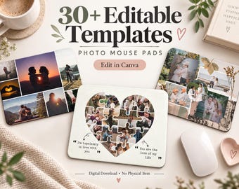 30+ Editable Photo Collage Mouse Pad Templates, Canva Designs (Digital Download)