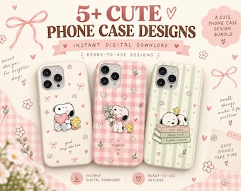 Puppy Phone Case Designs, Pastel Gingham Striped Patterns (Digital Download)