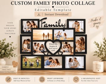Editable Family Photo Collage Template, Personalized Wall Art (Digital Download)