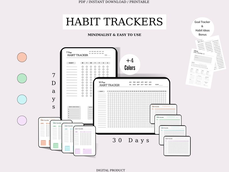 Habit Tracker Printable | Weekly & Monthly | Goal Planner + Ideas ...