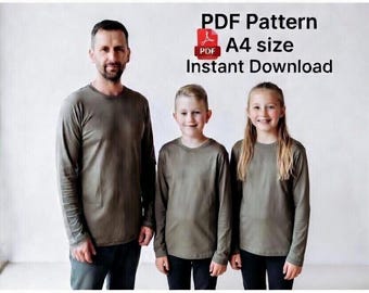 Long Sleeve Shirt Sewing Pattern ,Adult & Youth Sizes , Instant Download , Pdf A4 Size