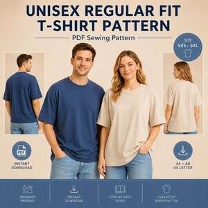 Unisex Regular Fit T-Shirt Sewing Pattern, Basic Tee, Beginner Friendly (PDF Download)