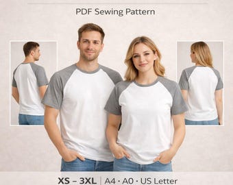 T Shirt Sewing Pattern Ault sizes  | Regular & Raglan Sleeve | PDF Pattern download | XS-3XL