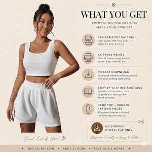U Neck Vest & Shorts Sewing Pattern | Knit Fabric Loungewear Set (Digital Download)