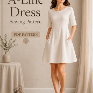 A-Line Dress Sewing Pattern | Short Sleeve, Pockets | Beginner Friendly PDF