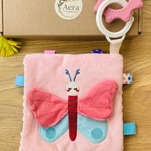Fjärilsleksak med sensorisk krumleksak för nyfödda, mjuk tygleksak med bitring, Montessori, present till nyfödd