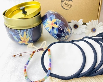 Reusable makeup remover pads with a mesh bag and a jar| Bracelet