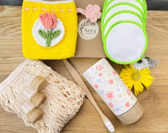 Eco-Friendly Gift Set: Thermo Bottle, Crochet Purse, Tote Bag, Storage Boxes
