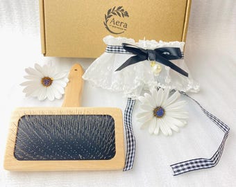 Black Lace Pet Scarf, Wooden Grooming Brush, Cat Dog Accessories