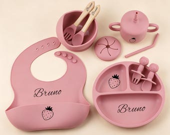 Gepersonaliseerde siliconen speenset | Aangepaste naam geschenkdoos voedingsset voor peuters | Cadeau kraamcadeau | Eerste verjaardagscadeau