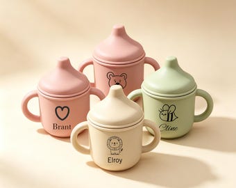 Gobelet en silicone personnalisé avec nom | Gobelet d'apprentissage gravé pour bébé | Tasse pour tout-petit, cadeau de baby shower et de premier anniversaire