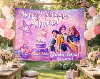 Huntrix Anime Girl Birthday Backdrop, Personalized Party Banner, Kpop Inspired Demon Hunter Theme, Rumi Mira Zoey Photo Background Decor