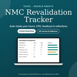 Arkusz kalkulacyjny do śledzenia rewalidacji NMC | Pielęgniarka w Wielkiej Brytanii – CPD i godziny pracy | Excel, Arkusze Google