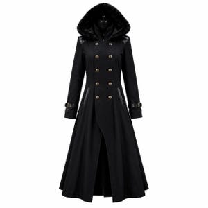 Cappotto lungo da donna gotico con cappuccio in pelliccia sintetica / Trench vittoriano
