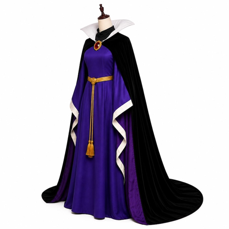 Evil Queen Costume Purple Medieval Gown | Black Velvet Cape, Cosplay Dress image 2
