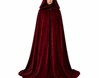 Rood fluwelen capuchonmantel, middeleeuwse cape, gotische mantel, fantasiekostuum, vampiermantel, renaissancekaap, halloween-cosplaymantel