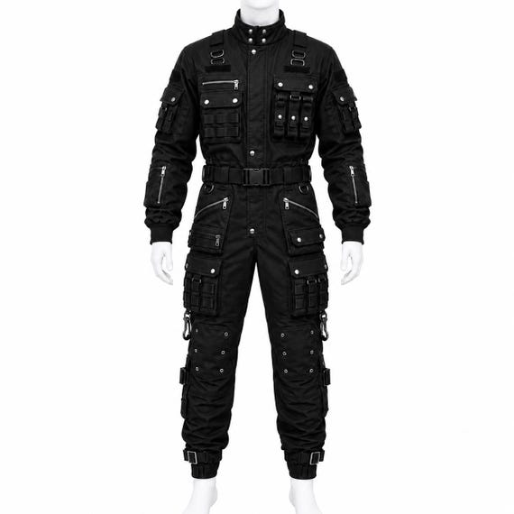 Black Tactical Jumpsuit, Men's Cyberpunk Utility Coverall