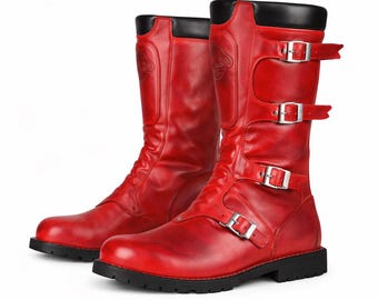 Botas rojas de superhéroe personalizadas. Botas para disfraz de Halloween de Hombres de Acero.