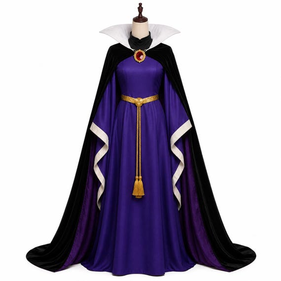 Evil Queen Costume Purple Medieval Gown | Black Velvet Cape, Cosplay Dress