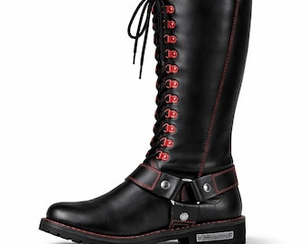 Botas de combate góticas negras y rojas – Calzado urbano de estilo militar punk