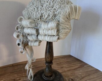 Original Antique English Barrister Wig, Pre WWI -- Horsehair, Ravenscroft Label, excellent condition