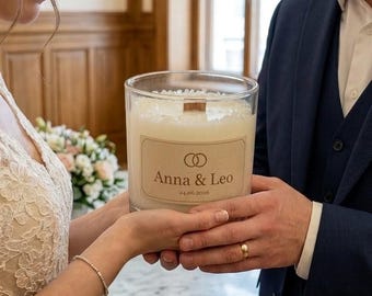 Personalized wedding candle with names & date – soy wax wedding candle, wedding gift for the bride and groom, wedding decoration