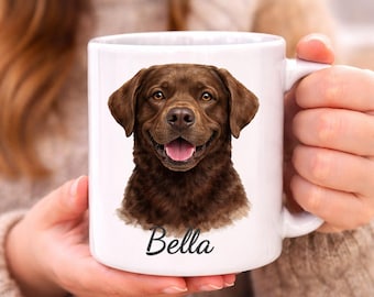 Personalized Chocolate Labrador Mug, Custom Dog Name Cup, Watercolor Pet Gift for Dog Lovers