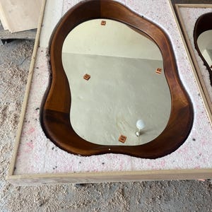 Walnut Wood Asymmetrical Mirror, Irregular Wall Decor, Natural Framed Mirror image 2