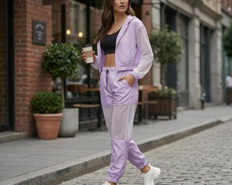 Skymi Pro Women’s Lavender Tracksuit Set | Hooded Jogger Activewear Outfit | Lightweight Streetwear Fitness Set