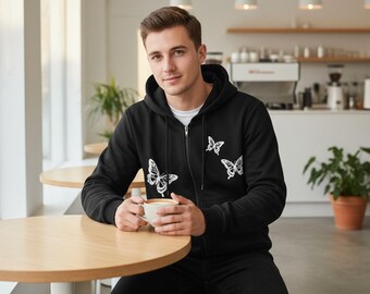 Monarch Path Butterfly Zip-Up Hoodie – Minimalist Streetwear Sweatshirt