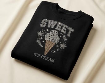 Rhinestone Ice Cream Sweatshirt | Sweet Streetwear Graphic Hoodie