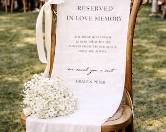 In Loving Memory Wedding Sign, Memorial Chair Banner, Personalized Linen Chair Sign, Ceremony Chair Decor