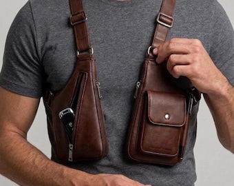 Leather Shoulder Holster Bag, Anti-Theft Crossbody Harness, Handmade Travel Festival Bag for Men & Women gift