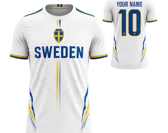 Personalized Sweden Soccer Jersey, Custom Name Number White Football Shirt