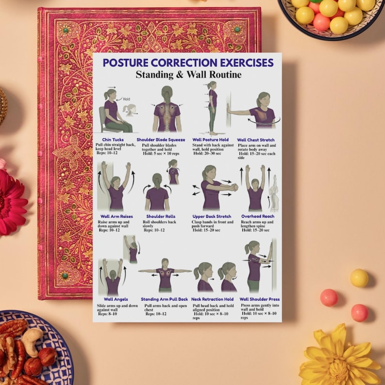 Posture Correction Exercises Printable, Improve Posture Chart, Wall ...
