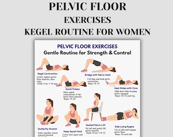 Esercizi per il pavimento pelvico stampabili, routine di Kegel per le donne, supporto per il core e la vescica, allenamento per la forza pelvica in PDF