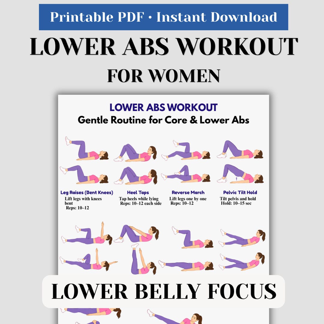 Lower Abs Workout Printable for Women, Lower Belly Fat Exercises, Core ...